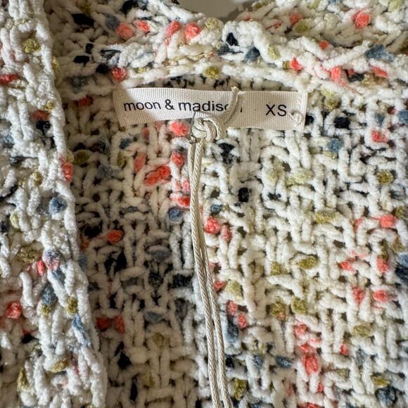 Moon & Madison Oversized Confetti Knit Cardigan Chunky Cream Chenille Cozy - Picture 2 of 4